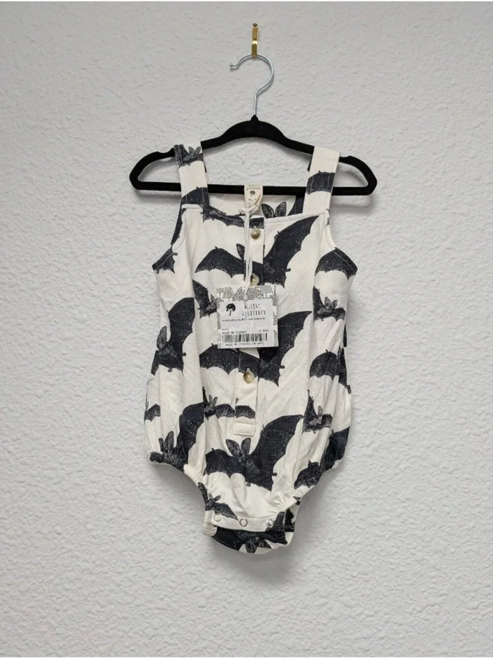 Kate Quinn Bamboo Black & White Bats Bubble 18-24 Baby Romper Spooky Halloween